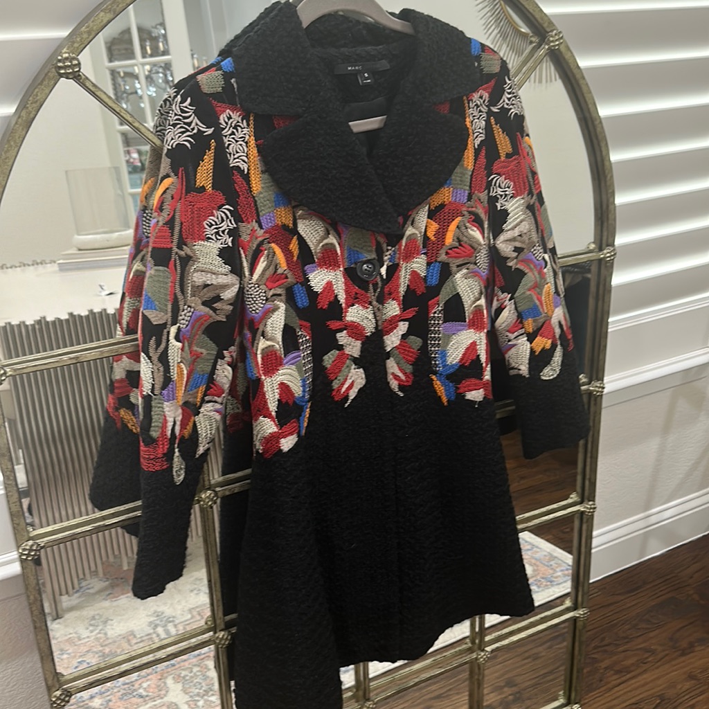 Nwot Marc Jacobs Boiled Wool Coat With Embroidery Detail, Size Small